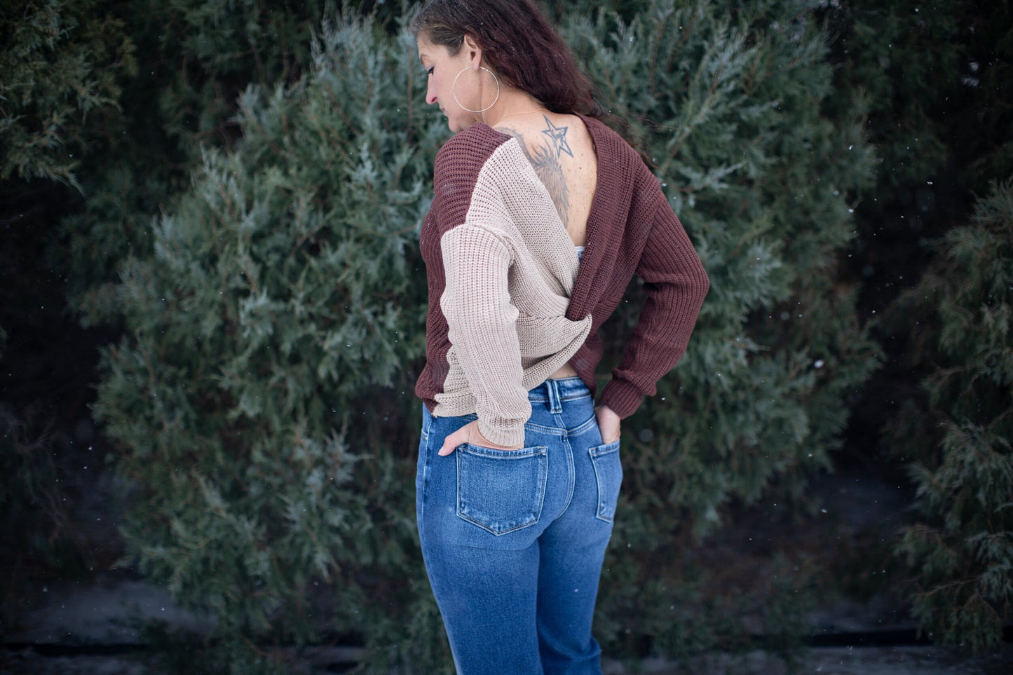 Twisted ColorBlock Sweater - Brown