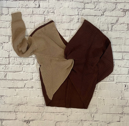 Twisted ColorBlock Sweater - Brown