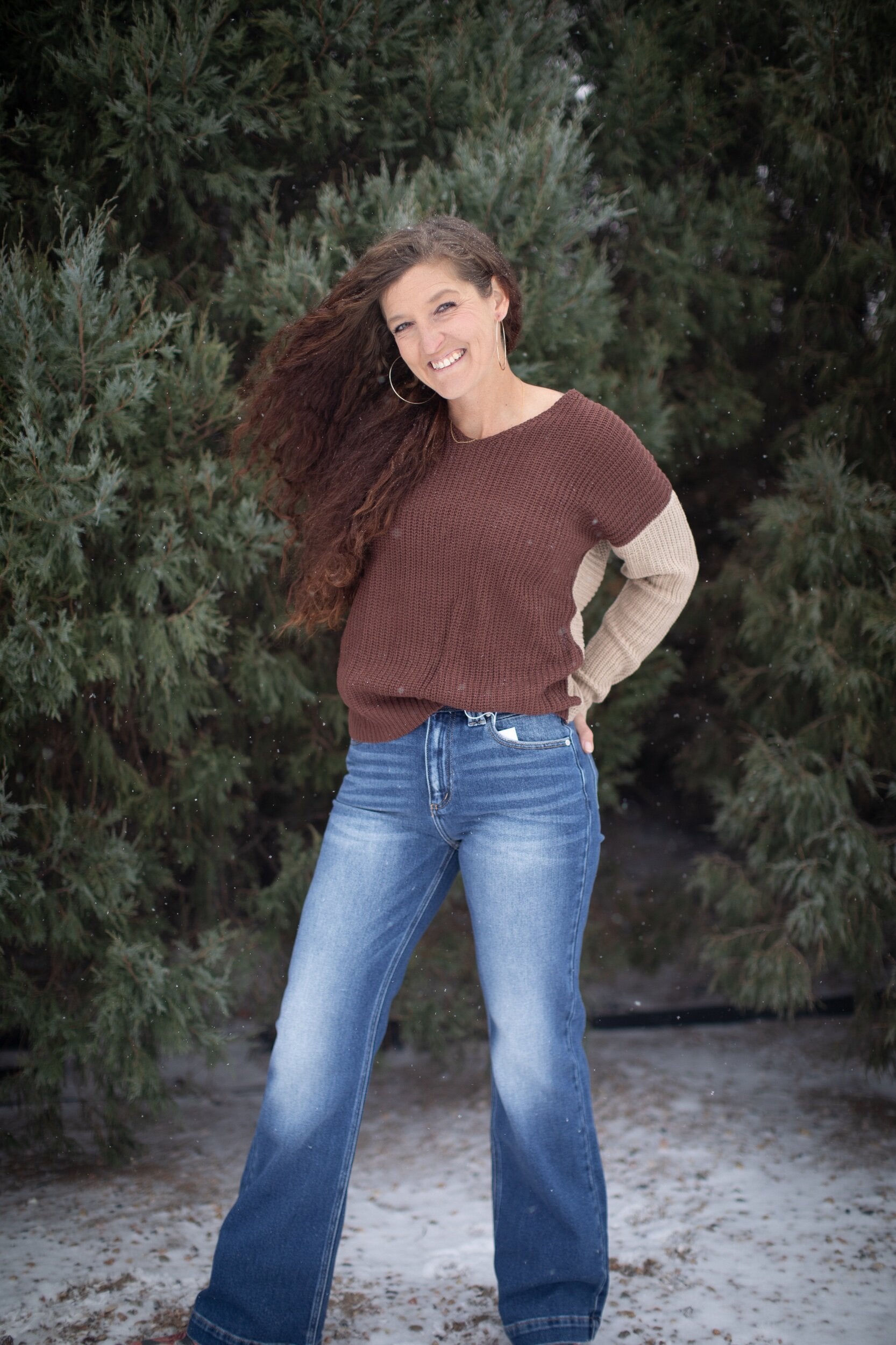 Twisted ColorBlock Sweater - Brown
